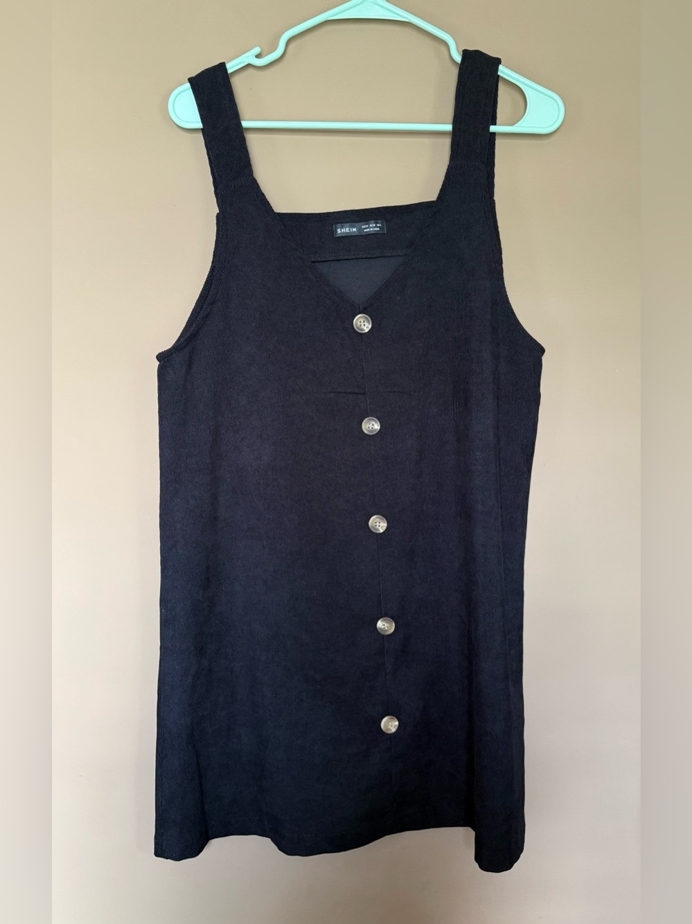 SHEIN Black V‑Neck Sleeveless Dress Corduroy like